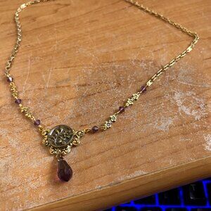 GOLD TONE DAINTY LAVENDER NECKLACE 1928 STYLE 18" LIKE NEW